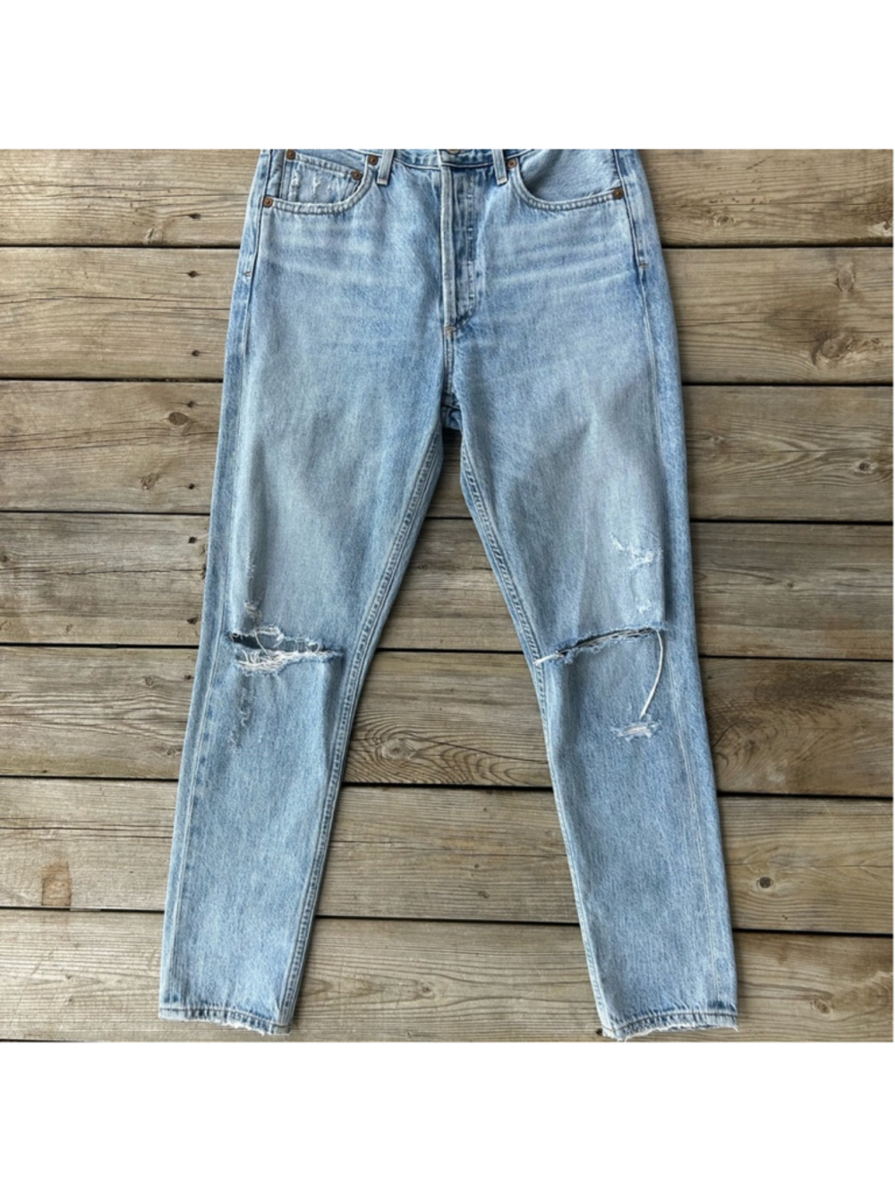 AGOLDE Jamie High Rise Straight Jeans Distressed Ripped Knee Light Wash Size 26